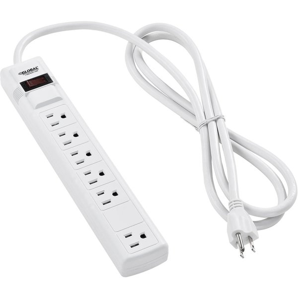 Global Industrial 12 5+1 Outlet Strip & Surge Protector, 900 Joules, 6-ft Cord, White 501618